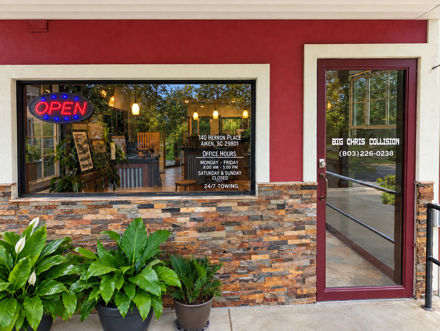 Retouched Big Chris Collision office entrance in Aiken